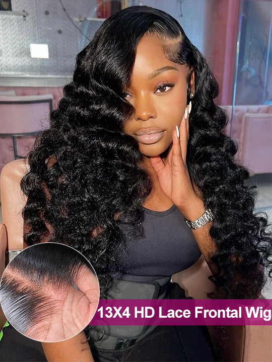Bleached Knots Loose Deep Wave 13x4 HD Lace Frontal Wigs Crimped Human Hair - KissLove Hair