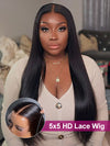 Bleached Knots 5*5 HD Lace Wig Bone Straight Hair 14A Brazilian Virgin Human Hair Wigs - Kisslove Hair