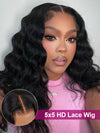 Crimped Hair 5*5 HD Lace Wig Loose Deep Wave 14A Brazilian Virgin Human Hair Wigs - Kisslove Hair