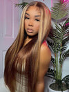 P4/27 Highlight Brazilian Straight Hair 13x4 13x6 HD Transparent Lace Frontal Human Hair Wigs - KissLove Hair
