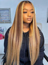 Kisslove Brown Highlights Straight Human Hair Wigs Pre-bleached Invisi Strap Snug Fit 360 Lace Frontal Wig - Kisslove Hair