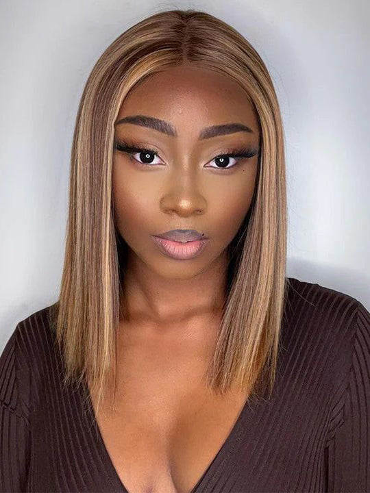 [2 Bob Wigs]13x4 Lace Frontal Highlight Brown Straight +Ombre Brown Yaki Straight Bob Wig