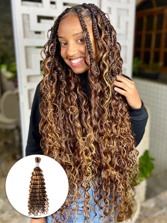 Highlight Brown Bulk Hair For Braiding Human Hair Deep Wave Braids Human Hair Extension No Weft