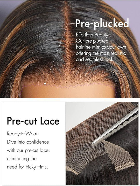 Kisslove Pre-Bleached Snug Fit 360 Lace Wig Glueless Black Hair With Brown Highlights