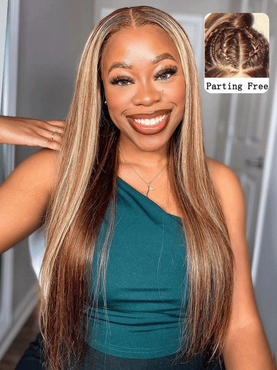 P4/27 Highlight Brazilian Straight Hair 13x4 13x6 HD Transparent Lace Frontal Human Hair Wigs - KissLove Hair