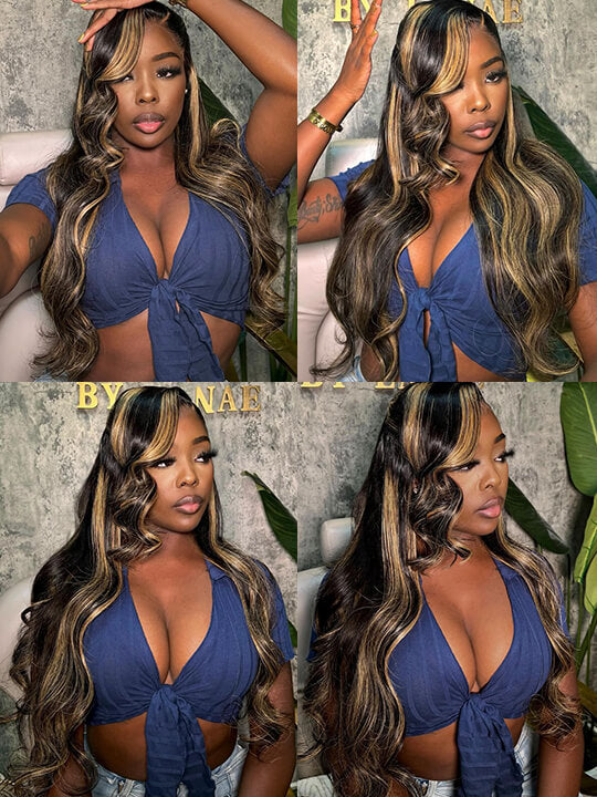 Honey Blonde Highlight 3D Body Wave 13x6 Lace Frontal Wig Bleached Knots 100% Human Hair Wear and Go Wigs