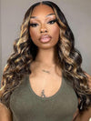 Honey Blonde Highlight 3D Body Wave 13x6 Lace Frontal Wig Bleached Knots 100% Human Hair Wear and Go Wigs