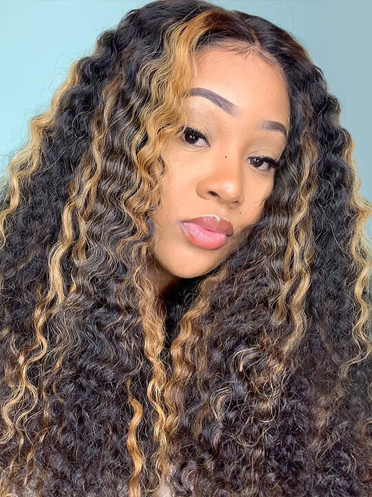 Bleached Knots Highlight Wig Deep Wave 13x4 HD Lace Frontal Virgin Human Hair Wigs - KissLove Hair