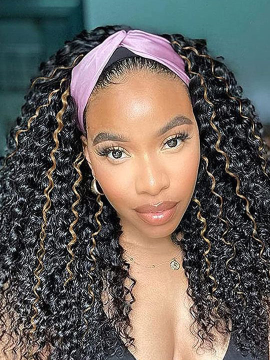 1B/30 Highlight Glueless None Lace Wig Deep Wave Human Hair Headband Wigs - KissLove Hair