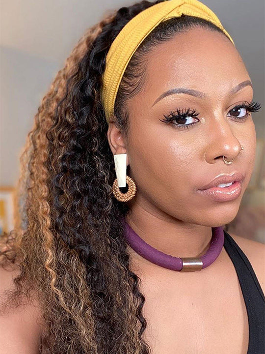 1B/30 Highlight Glueless None Lace Wig Deep Wave Human Hair Headband Wigs - KissLove Hair