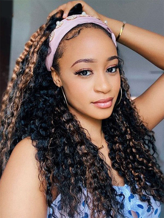 1B/30 Highlight Glueless None Lace Wig Deep Wave Human Hair Headband Wigs - KissLove Hair