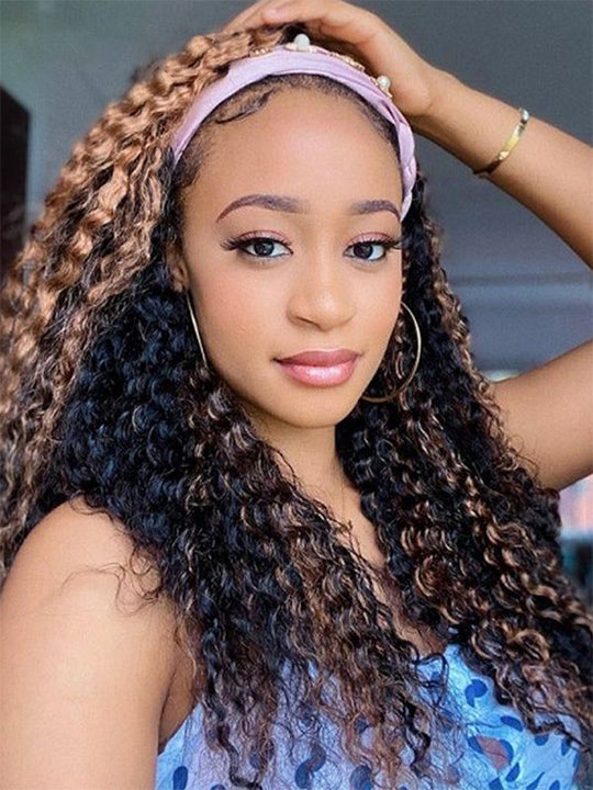 1B/30 Highlight Glueless None Lace Wig Deep Wave Human Hair Headband Wigs - KissLove Hair