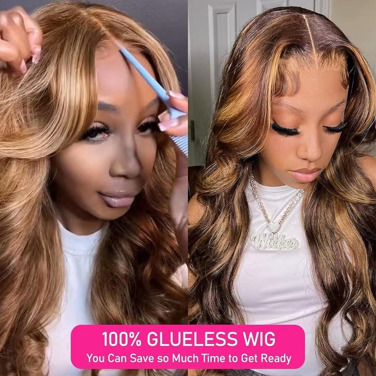 [Offre Flash] Highlight Mix Color Body Wave 5x5 13x4 13x6 Perruques en dentelle pré-épilées