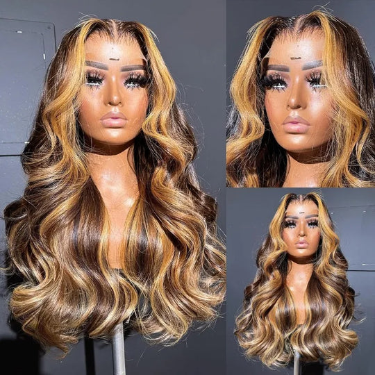 [Offre Flash] Highlight Mix Color Body Wave 5x5 13x4 13x6 Perruques en dentelle pré-épilées