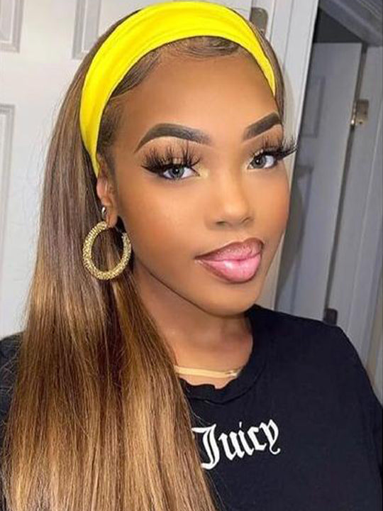 Honey Blonde Highlight Straight Hair Headband Wigs Beginner Friendly Glueless Human Hair Wigs - KissLove Hair