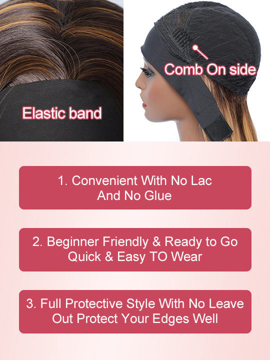 Honey Blonde Highlight Straight Hair Headband Wigs Beginner Friendly Glueless Human Hair Wigs - KissLove Hair