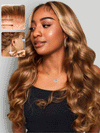 Kisslove Honey Blonde Highlights Body Wave Invisi-Drawstring Snug Fit 360 Lace Wig Glueless Human Hair Wigs