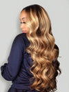Kisslove Honey Blonde Highlights Body Wave Invisi-Drawstring Snug Fit 360 Lace Wig Glueless Human Hair Wigs