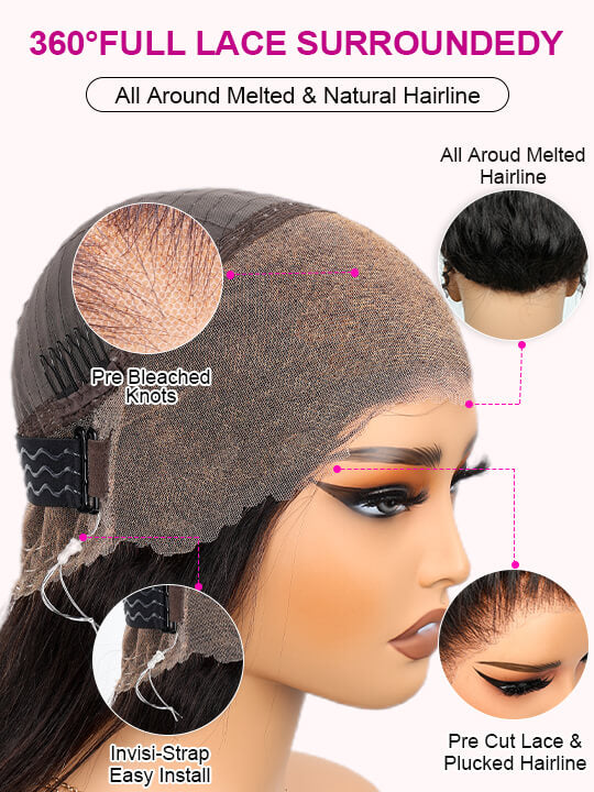 [Limited Sale] Dark Brown Hair Water Wave Snug Fit 360 Lace Wig Glueless Invisi-Drawstring 360 Lace Wigs 1.0