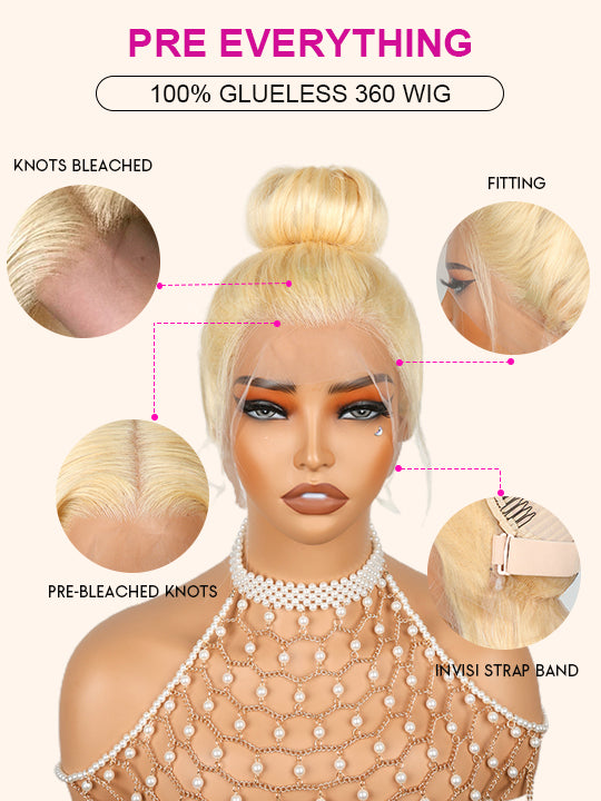 Kisslove 613 Blonde Hair Invisi-Drawstring Snug Fit 360 Lace Wig Body Wave Glueless Lace Wigs for Women