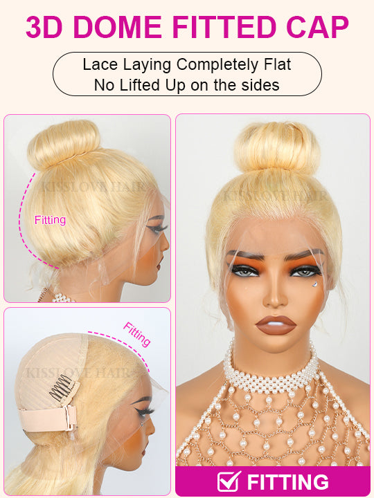 Kisslove 613 Blonde Hair Invisi-Drawstring Snug Fit 360 Lace Wig Body Wave Glueless Lace Wigs for Women