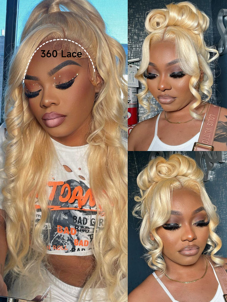 Kisslove 613 Blonde Hair Invisi-Drawstring Snug Fit 360 Lace Wig Body Wave Glueless Lace Wigs for Women