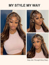 Kisslove Honey Blonde Highlights Body Wave Invisi-Drawstring Snug Fit 360 Lace Wig Glueless Human Hair Wigs