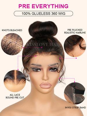 [85% Off] KissLove Dark Brown Highlights 360 Lace Wig Straight Hair/Deep Wave Wig with Invisi-Drawstring Cap - KissLove Hair