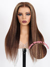 KissLove Honey Blonde Highlights 360 Lace Wig Kinky Straight Hair with Glueless Invisi-Drawstring Cap