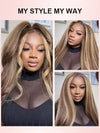 KissLove Honey Blonde Highlights 360 Lace Wig Kinky Straight Hair with Glueless Invisi-Drawstring Cap