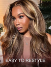 KissLove Honey Blonde Highlights 360 Lace Wig Kinky Straight Hair with Glueless Invisi-Drawstring Cap