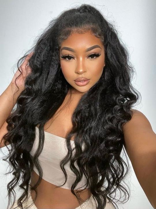 Kisslove Pre Plucked Yaki Body Wave Wig Snug Fit Invisi-Drawstring 360 Lace Wig with Newborn Hairline - KissLove Hair