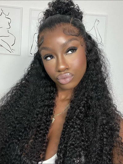 Kinky Curly Hair Full 13x6 Lace Wig Transparent Lace Frontal Wigs 14A Natural Hair - KissLove Hair