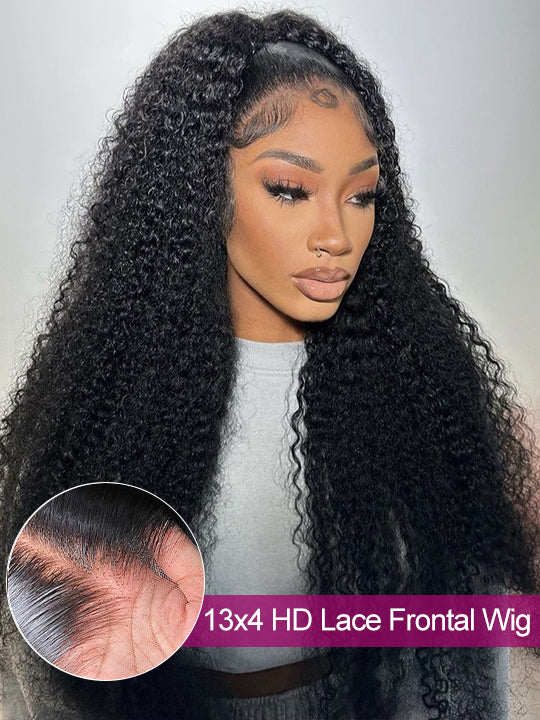 Kinky Curly Hair 13x4 HD Lace Frontal Wig Pre Plucked Pull and Go Glueless Real HD Lace Wig - KissLove Hair