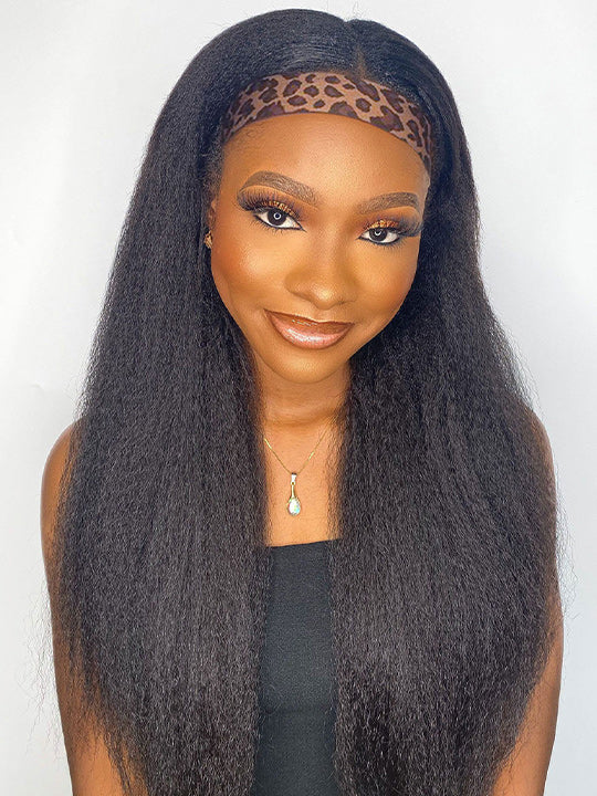 Kinky Straight Glueless Headband Wig Grade 14A Virgin Human Hair Wigs - KissLove Hair
