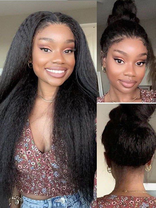 [Flash Deal] 4C Kinky Edges Invi-Drawstring Snug Fit 360 Lace Frontal Wig Natural Hairline Hat Wig
