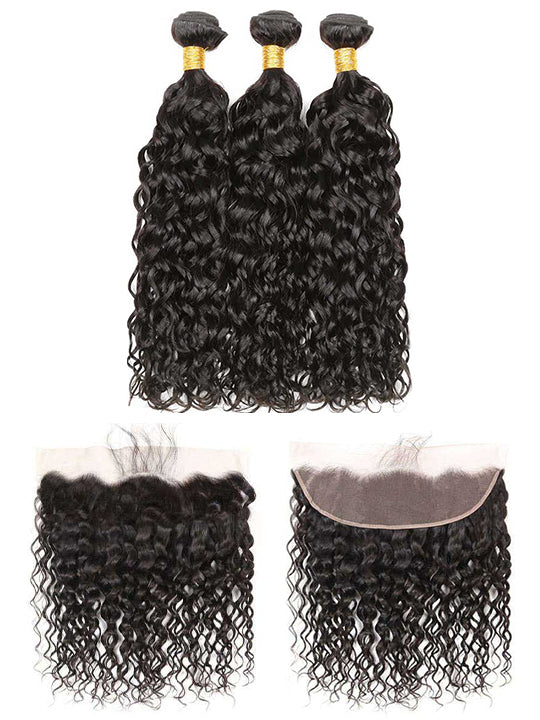 13*4 HD Lace Frontal Closure With Bundles Water Wave 12A Brazilian Virgin Hair Weave - KissLove Hair