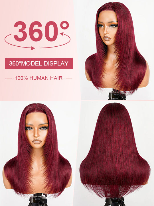 Bleached Knots Burgundy 360 Lace Frontal Wig Silky Straight Human Hair Wigs - Kisslove Hair