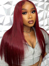 Layered Wig Straight Hair 99J Burgundy Full 13x6 Lace Frontal Human Hair Wigs - KissLove Hair
