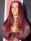 Layered Wig Straight Hair 99J Burgundy Full 13x6 Lace Frontal Human Hair Wigs - KissLove Hair