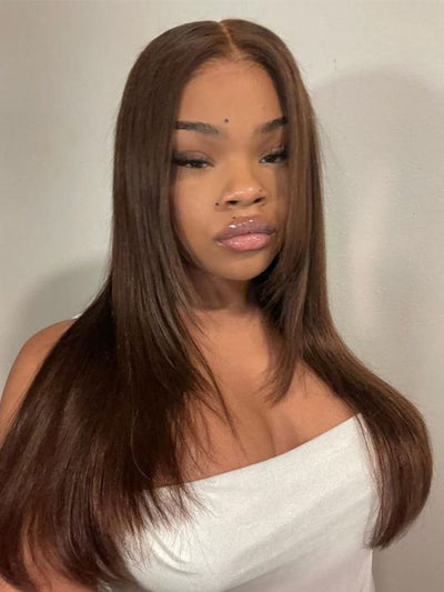 Layered #4 Chocolate Brown Wig Straight Hair 5x5 13x4 Lace Front Wigs Human Hair - KissLove Hair