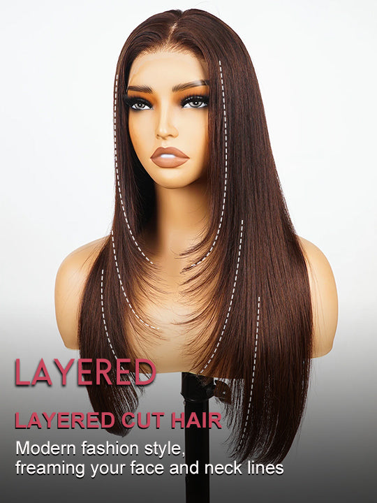 Layered #4 Chocolate Brown Wig Straight Hair 5x5 13x4 Lace Front Wigs Human Hair - KissLove Hair
