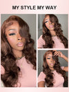 Layered Chocolate Brown Wig With Curtain Bangs 3D Body Wave 5x5 13x4 Lace Wigs