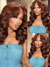 Layered Chocolate Brown Wig With Curtain Bangs 3D Body Wave 5x5 13x4 Lace Wigs