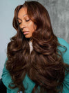 Layered Chocolate Brown Wig With Curtain Bangs 3D Body Wave 5x5 13x4 Lace Wigs