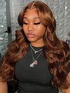 Layered Chocolate Brown Wig With Curtain Bangs 3D Body Wave 5x5 13x4 Lace Wigs