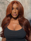 Layered Reddish Brown Wig With Curtain Bangs 3D Body Wave 5x5 13x4 Lace Front Wigs