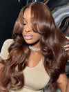 Layered Chocolate Brown Wig With Curtain Bangs 3D Body Wave 5x5 13x4 Lace Wigs