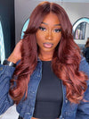 Layered Reddish Brown Wig With Curtain Bangs 3D Body Wave 5x5 13x4 Lace Front Wigs