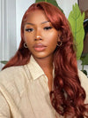 Layered Reddish Brown Wig With Curtain Bangs 3D Body Wave 5x5 13x4 Lace Front Wigs